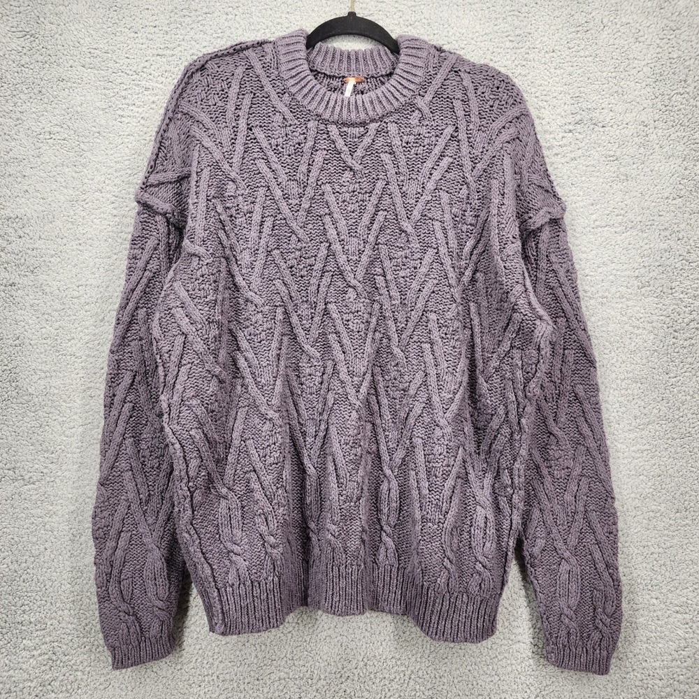 Free People On The Mend Cable Knit Sweater Purple Mauve Chunky Pullover Small‎